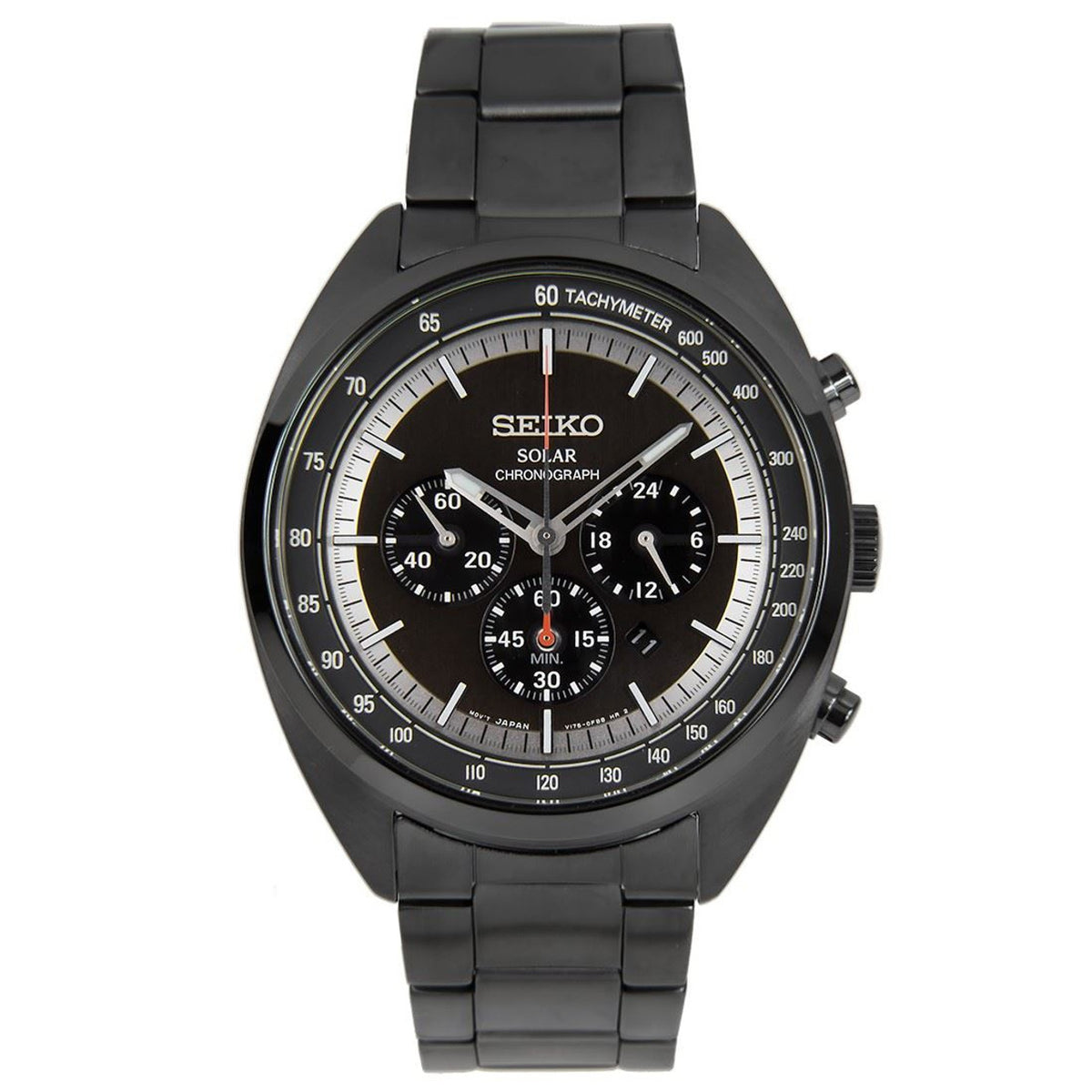 Seiko Solar Chronograph Black Dial Men’s Watch SSC623P1 – Japanese Made 45mm Stainless Steel Watch, Hardlex Crystal, Tachymeter, GMT, 100M Water Resistance