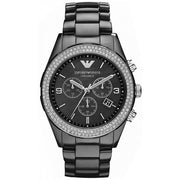 Emporio Armani AR1455 Unisex Black Ceramic and White Crystal Watch
