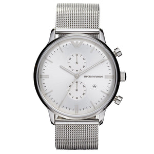 Emporio Armani AR0390 – 40mm Silver Dial, Stainless Steel Mesh Bracele