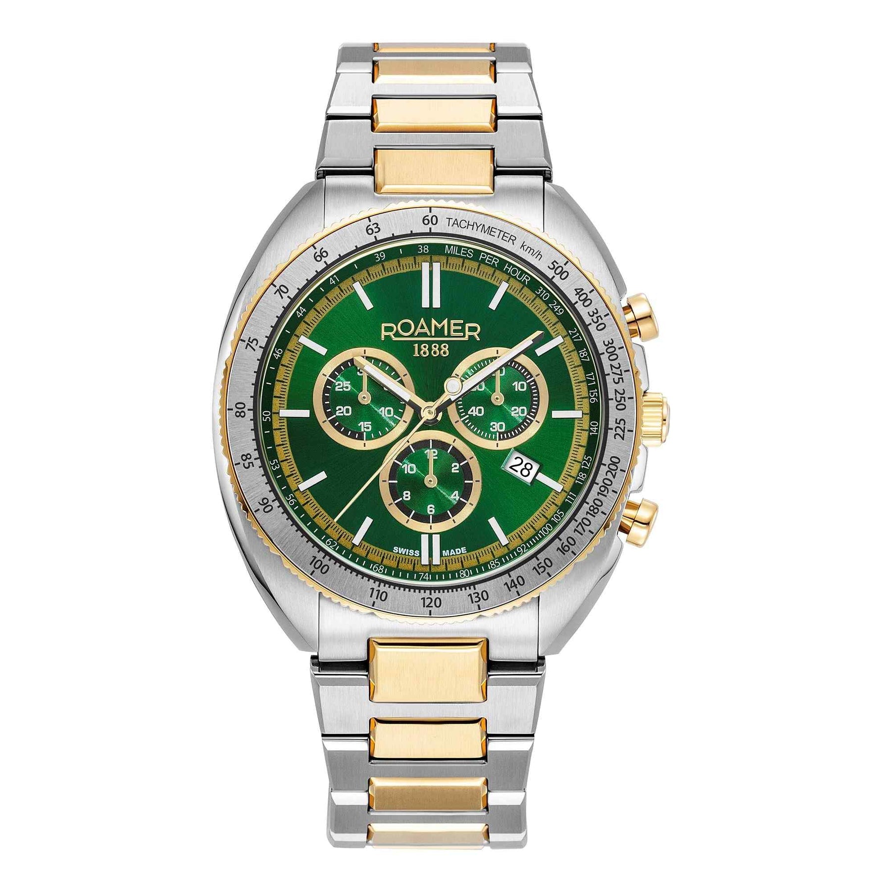Roamer Swiss Chronograph Men's Watch – 44 mm Green Dial, Two-Tone Stainless Steel Bracelet, Swiss Quartz Movement