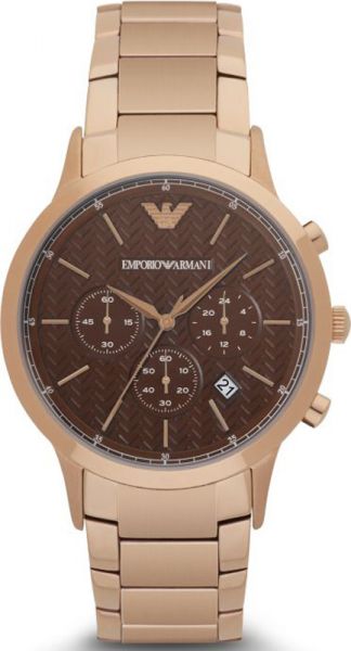 Emporio Armani Men's Quartz Chronograph Watch with Brown Dial and Rose Gold Bracelet (43mm)