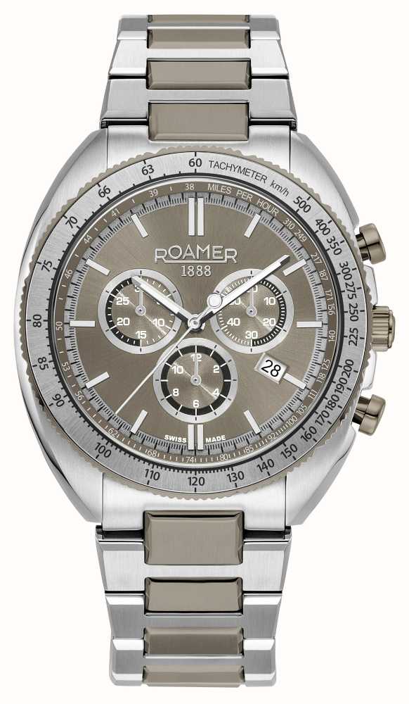 Roamer Power Chrono Men's Battery Watch – 44 mm Grey Dial, Stainless Steel Bracelet, Swiss Quartz Movement