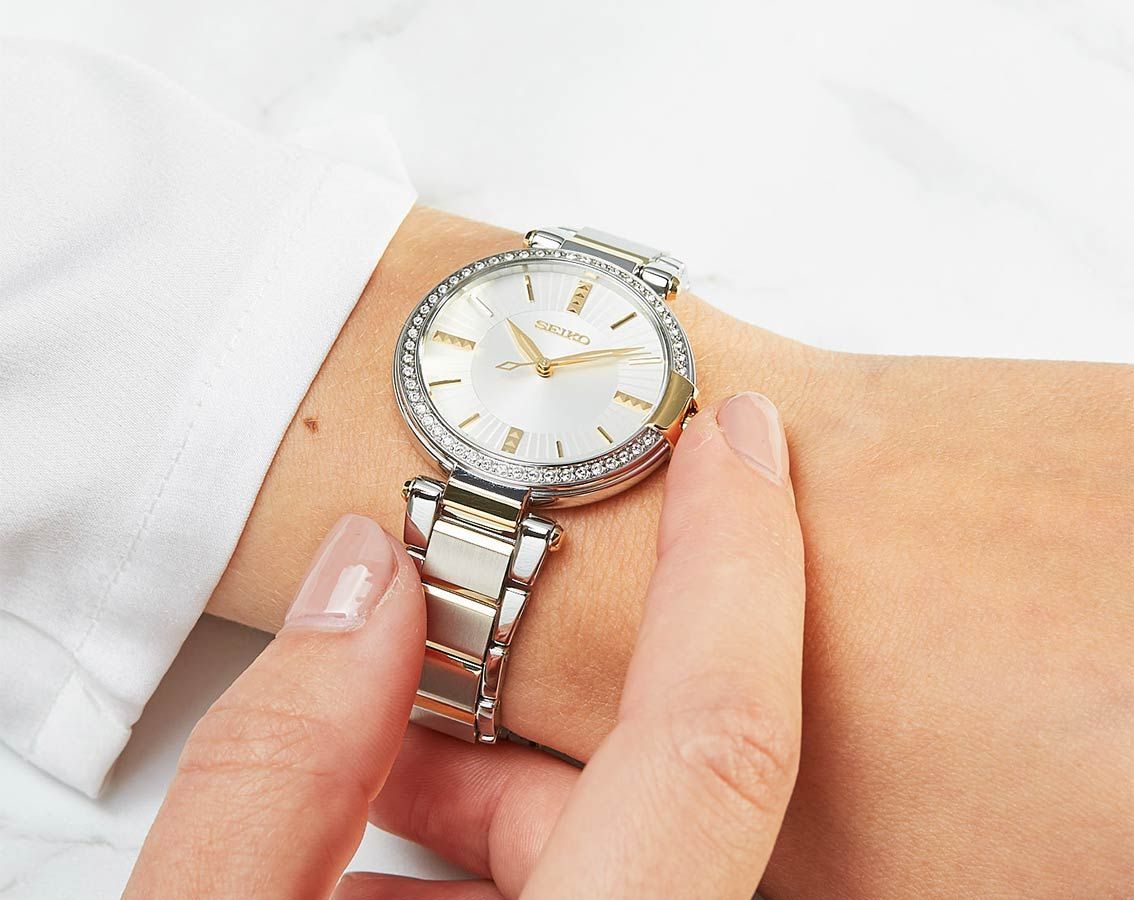 Seiko Silver Dial Diamond Accents Ladies Watch SRZ516P1 – Japanese Made 32mm Quartz Watch, Stainless Steel, Scratch-Resistant Crystal, Elegant Design