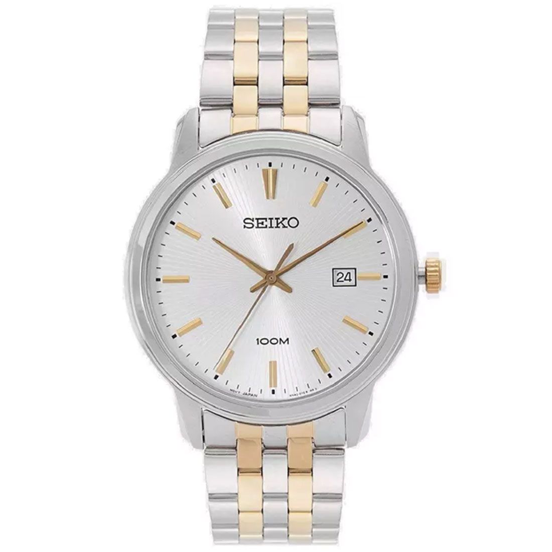 Seiko Neo Classic Quartz Two-Tone Silver Dial Men's Watch SUR263P1 – Japanese Made 41mm Stainless Steel, Hardlex Crystal, Day-Date Display, 100M Water Resistance