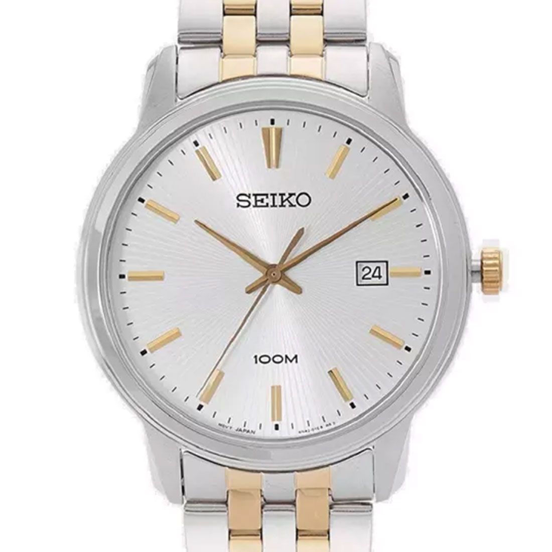 Seiko Neo Classic Quartz Two-Tone Silver Dial Men's Watch SUR263P1 – Japanese Made 41mm Stainless Steel, Hardlex Crystal, Day-Date Display, 100M Water Resistance