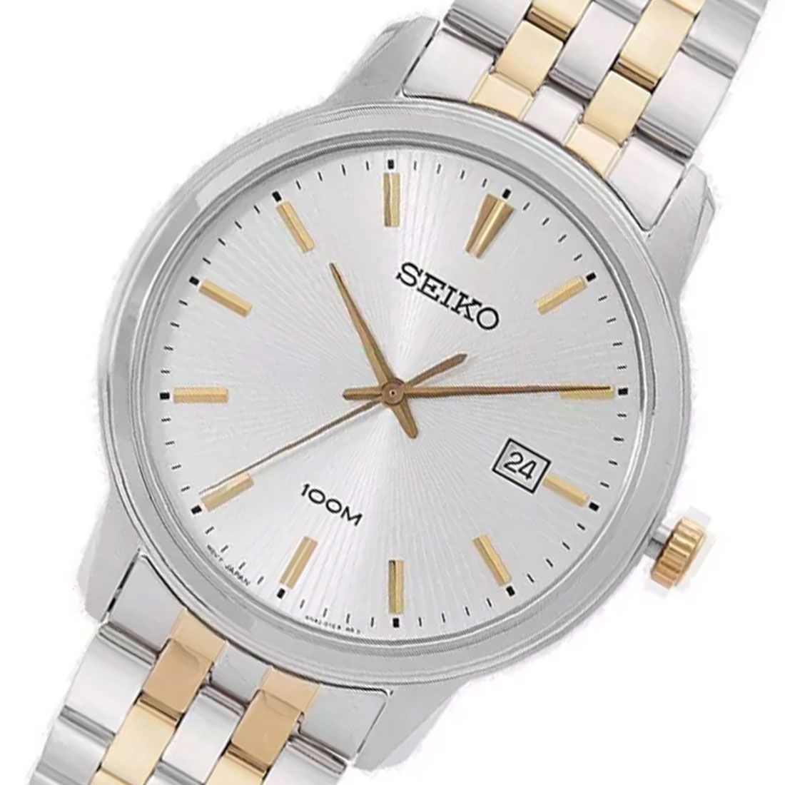 Seiko Neo Classic Quartz Two-Tone Silver Dial Men's Watch SUR263P1 – Japanese Made 41mm Stainless Steel, Hardlex Crystal, Day-Date Display, 100M Water Resistance