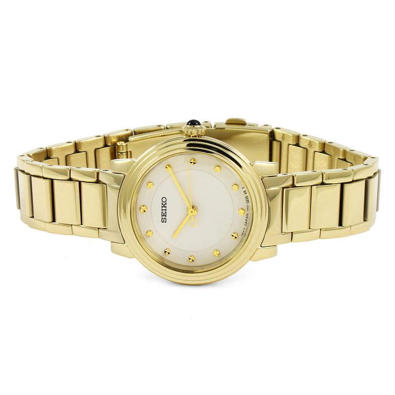 Seiko Classic Ladies Battery Watch SRZ482P1 – Japanese Made 30mm Gold-Plated Quartz Watch, Elegant Silver Dial, 50M Water Resistance