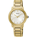 Seiko Classic Ladies Battery Watch SRZ482P1 – Japanese Made 30mm Gold-Plated Quartz Watch, Elegant Silver Dial, 50M Water Resistance