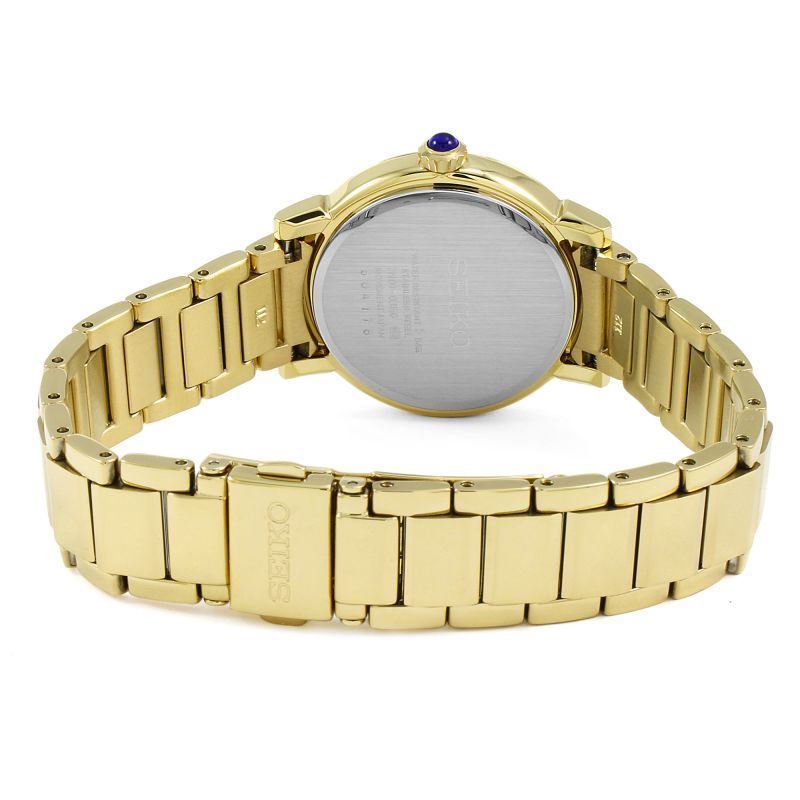 Seiko Classic Ladies Battery Watch SRZ482P1 – Japanese Made 30mm Gold-Plated Quartz Watch, Elegant Silver Dial, 50M Water Resistance