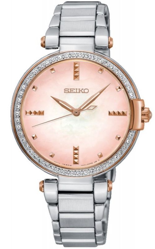 Seiko Mother of Pearl Dial Diamond Accents Ladies Watch SRZ514P1 – Japanese Made 33mm Quartz Watch, Stainless Steel, Diamond Hour Markers, Elegant Design